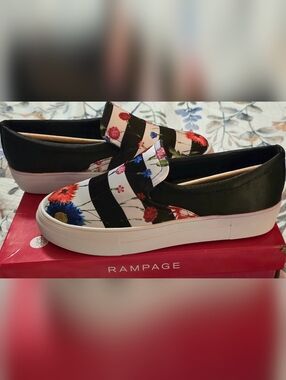 NEW! Rampage Black Floral-Striped Slip-On Platform Sneakers